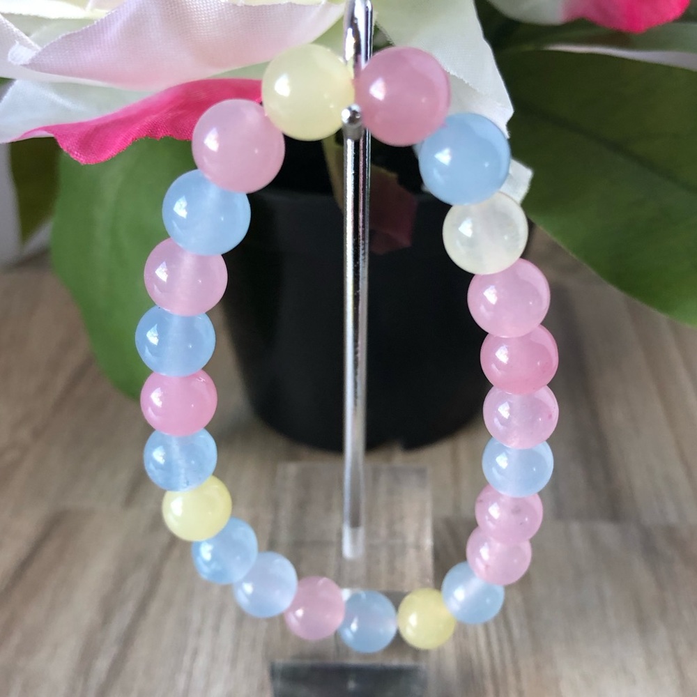 Morganite Crystal Stone Beads Stretchable Bracelet 7" - 8mm Beads Best Gift